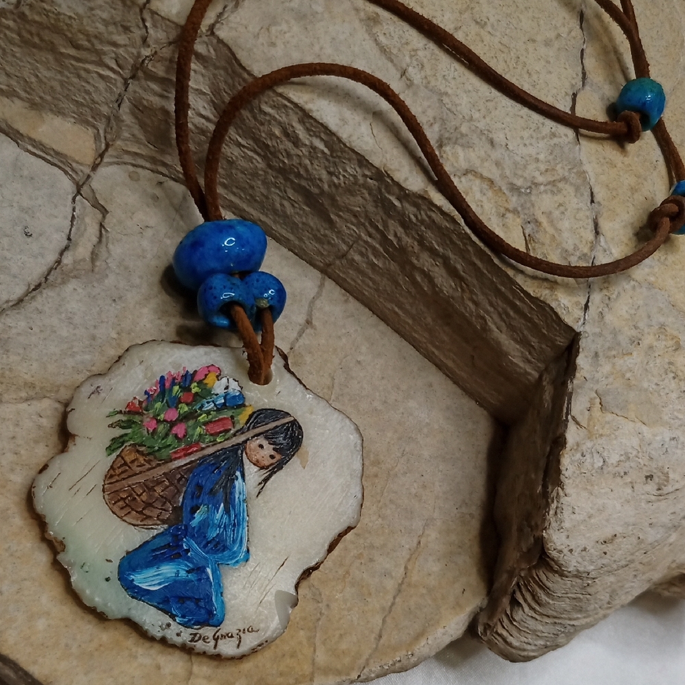 Handcrafted Japanese Flower Girl Pendant Necklace